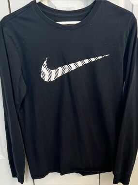 Nike Black Long Sleeve Shirt with White Swoosh Pattern